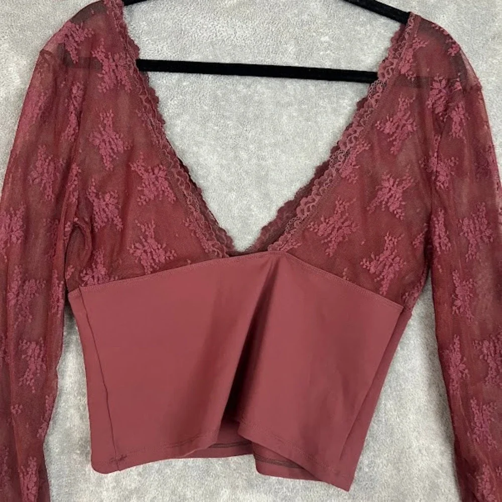 Free People All Day Long Lace Top Womens L Long Sleeve Coquette Boho Romantic